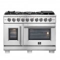 Forno Appliances - Capriasca 6.58 Cu. Ft. Freestanding Double Oven Gas Range with Left Swing Door and Air Fry Function - Silver